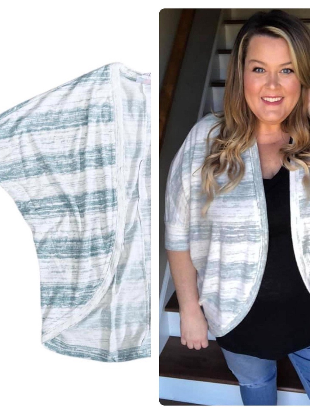 LulaRoe Blue and White Tracy Cardigan - S